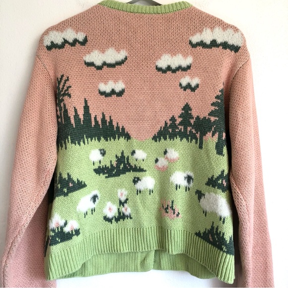 Zara Pink and Light Green Scenic Knit Cardigan - Picture 6 of 13